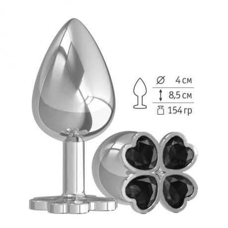 Большая металлическая анальная втулка c украшением Клевер Silver