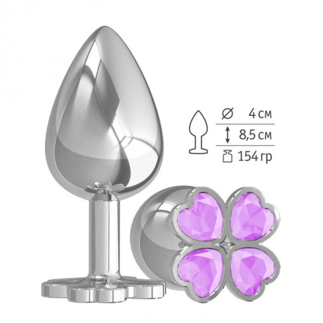 Большая металлическая анальная втулка c украшением Клевер Silver