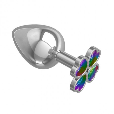 Большая металлическая анальная втулка c украшением Клевер Silver