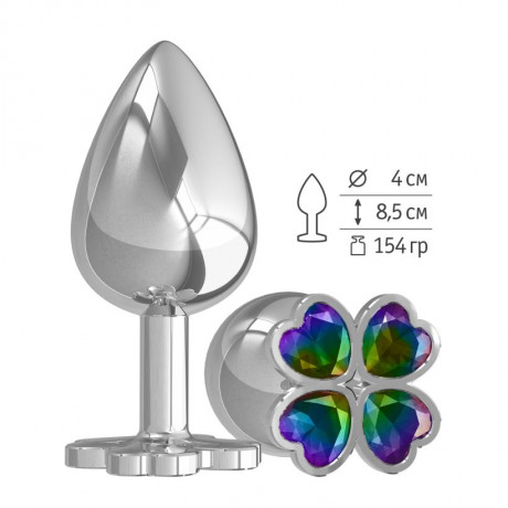 Большая металлическая анальная втулка c украшением Клевер Silver