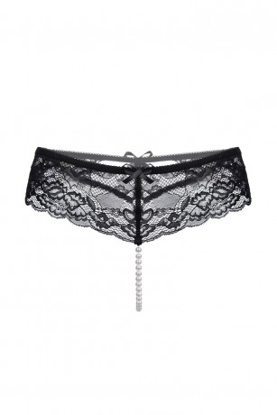 Эротические трусики черного цвета с доступом и жемчужной нитью Amy