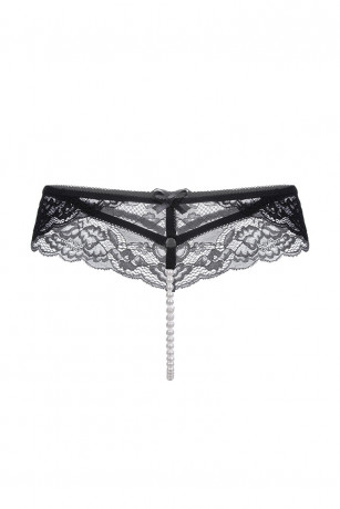 Эротические трусики черного цвета с доступом и жемчужной нитью Amy