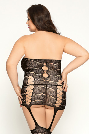 Ажурный бесшовный костюм-сетка из топа чулок и стринг Kandy