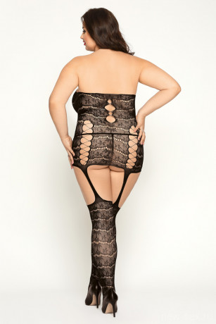 Ажурный бесшовный костюм-сетка из топа чулок и стринг Kandy