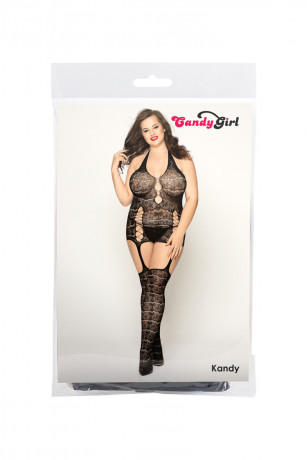 Ажурный бесшовный костюм-сетка из топа чулок и стринг Kandy