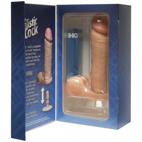 Большой гибкий фаллоимитатор с мошонкой на присоске Doc Johnson