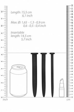 Набор из трех стимуляторов уретры из разных по диаметру гладких струн Silicone Rugged Nail Plug Set