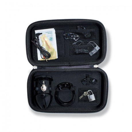 Пояс верности черного цвета Pubic Enemy с электростимуляцией приборами MyStim