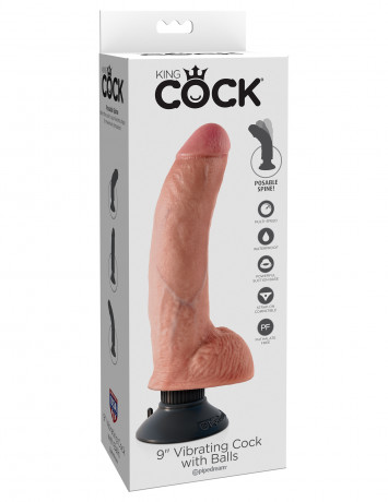 Гибкий реалистичный вибратор на присоске 3 в 1 9 Vibrating Cock with Balls 