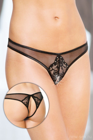 Женские трусики с доступом из тонкой сетки декорированные стразами