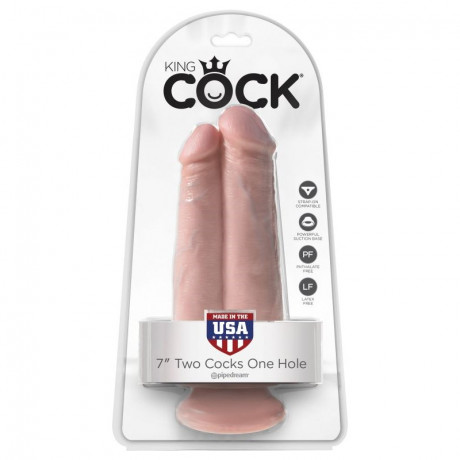 Сдвоенный фаллоимитатор на присоске King Cock 7 Two Cocks One Hole