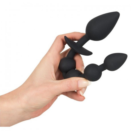 Анальная пробка и шарики 2 в 1 Black Velvets Plug Bead