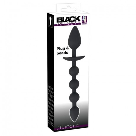 Анальная пробка и шарики 2 в 1 Black Velvets Plug Bead