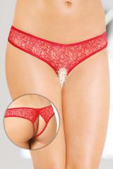 Сексуальные красные стринги с доступом декорированным стразами