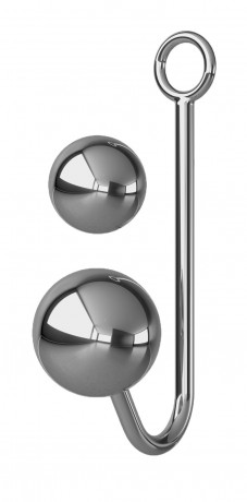 Анальный крюк с двумя шарами и фиксацией и ошейником с наручниками