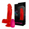 Большой вибромассажер малинового цвета с мошонкой