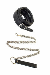 Черный ошейник с мягкой подкладкой и поводком на карабине Party Hard Fetish