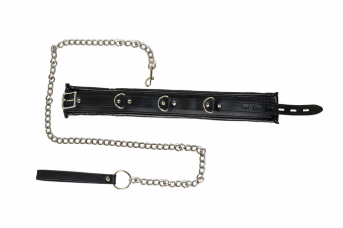 Черный ошейник с мягкой подкладкой и поводком на карабине Party Hard Fetish