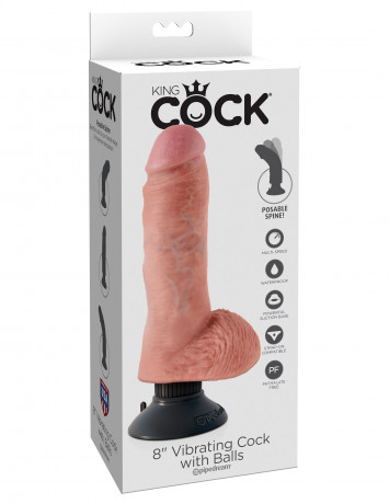 Вибромассажер реалистик с мошонкой и съемной присоской 8 Vibrating Cock with Balls tan