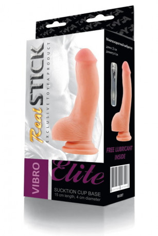 Реалистичный вибратор на мощной присоске с мошонкой и пультом управления RealStick Elite