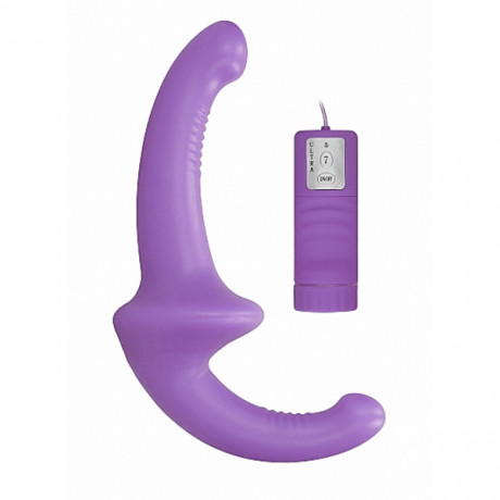 Безременевой страпон с загнутой головкой и вибрацией