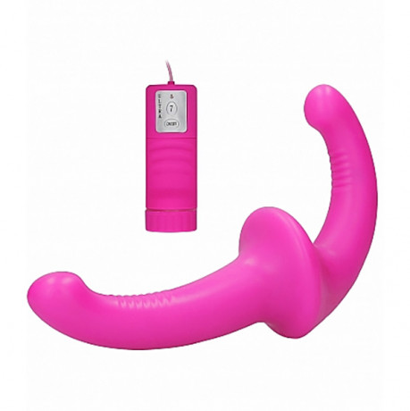 Безременевой страпон с загнутой головкой и вибрацией