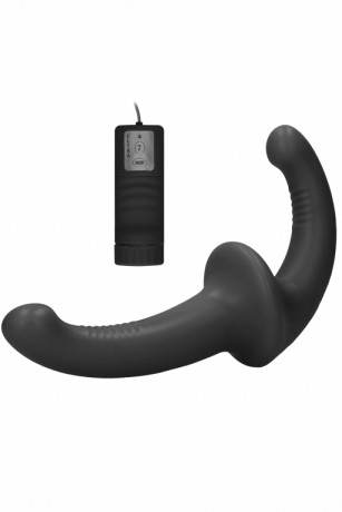 Безременевой страпон с загнутой головкой и вибрацией