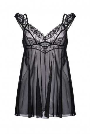 Черная сорочка бэби-долл c разрезом сзади Sofia