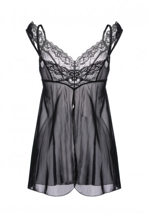 Черная сорочка бэби-долл c разрезом сзади Sofia