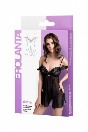 Черная сорочка бэби-долл c разрезом сзади Sofia