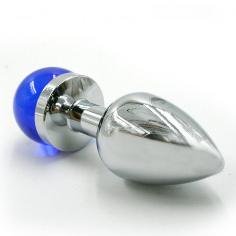 Анальная пробка из алюминия с голубым камнем