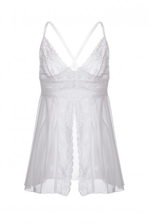 Белая комбинация с V-образным декольте и манящим разрезом спереди Nataliya