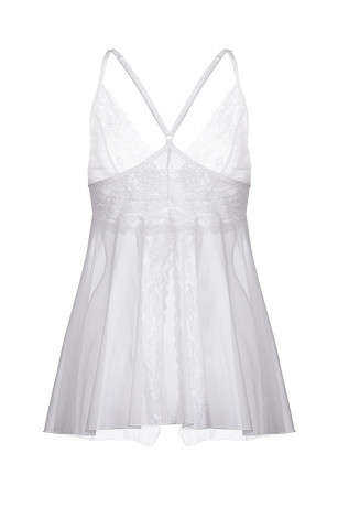Белая комбинация с V-образным декольте и манящим разрезом спереди Nataliya