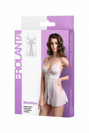 Белая комбинация с V-образным декольте и манящим разрезом спереди Nataliya