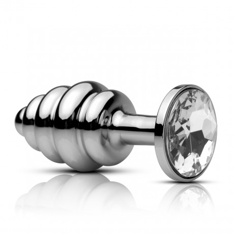 Анальная пробка Metal Worx рифленая с кристаллом