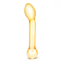 Стеклянный фаллос шафранового цвета со специально загнутой головкой HONEY DRIPPER