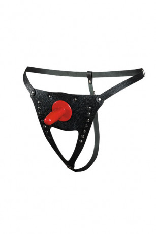 Трусики Харнесс со штырьком из натуральной кожи ONE