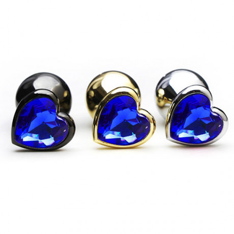 Серебряный анальный плаг "сердце" с кристаллом