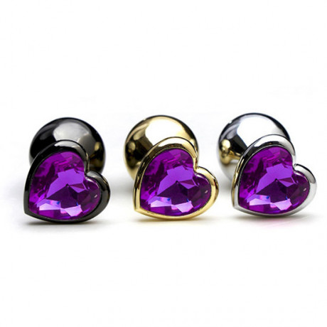 Серебряный анальный плаг "сердце" с кристаллом