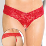Эротические трусики из красного кружева с доступом к интимным зонам