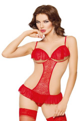 Красное боди с открытой грудью из ажурного материала Orsola