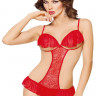 Красное боди с открытой грудью из ажурного материала Orsola