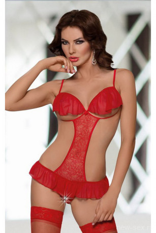 Красное боди с открытой грудью из ажурного материала Orsola