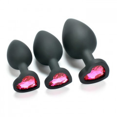 Черная анальная втулка с кристаллом в форме сердца