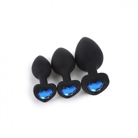 Черная анальная втулка с кристаллом в форме сердца