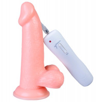 Реалистичный вибратор с мошонкой и выносным пультом с 7 режимами вибрации