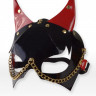 Маска дьяволенка из черно-красной натуральной лаковой кожи