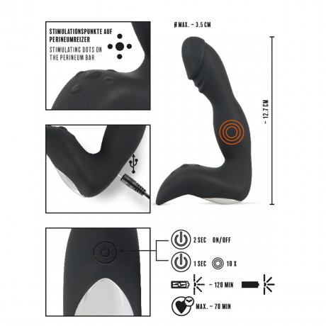 Вибромассажер простаты с небольшой головкой и стимулятором промежности Rebel