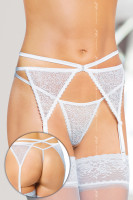 Эротический кружевной пояс для чулок и стринги белого цвета