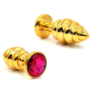 Рельефная анальная пробка со стразом золотая